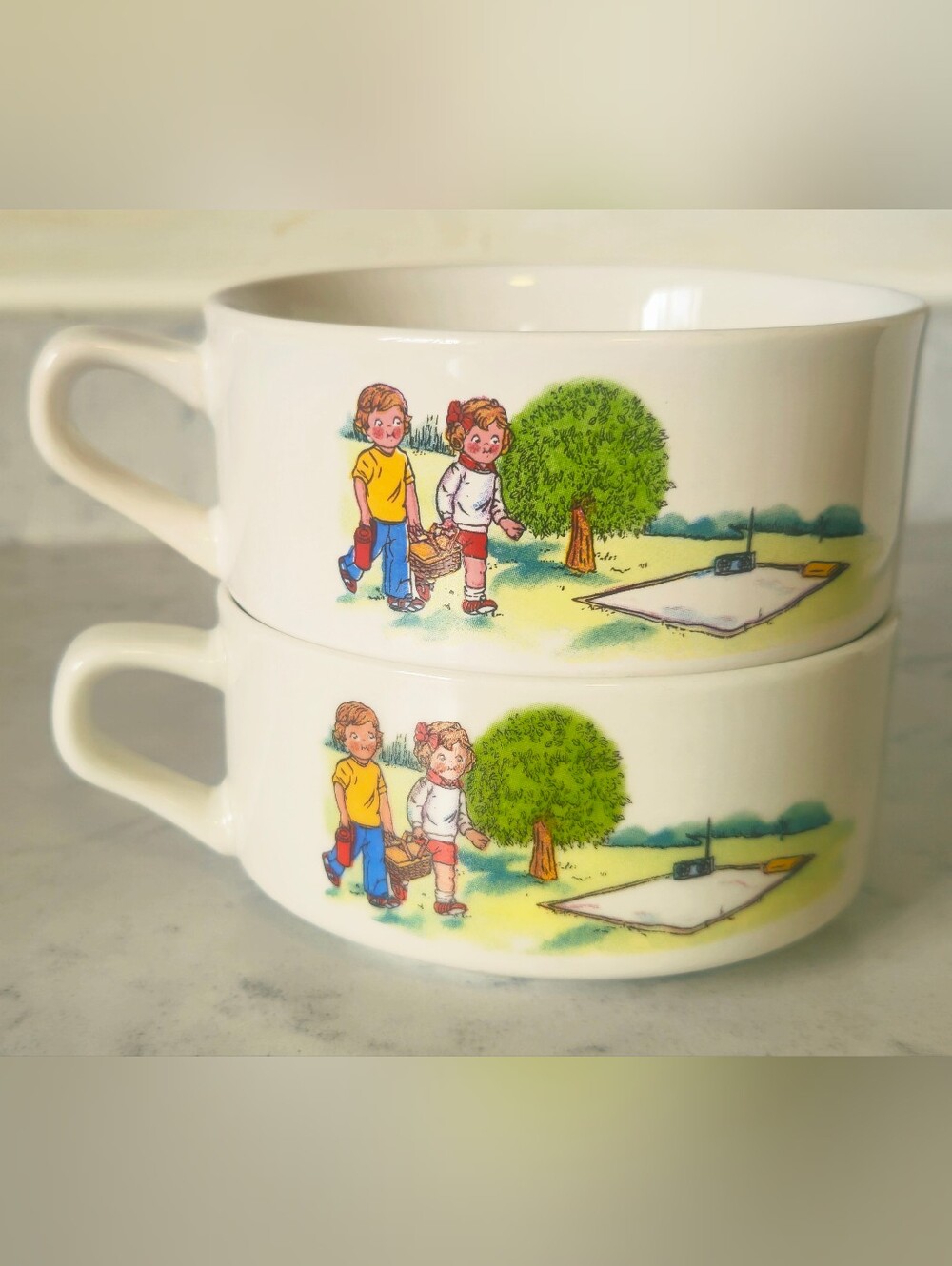 Vintage 1980s Campbell’s Soup Kids Ceramic Mugs / Bowls with Handles - Set of 2